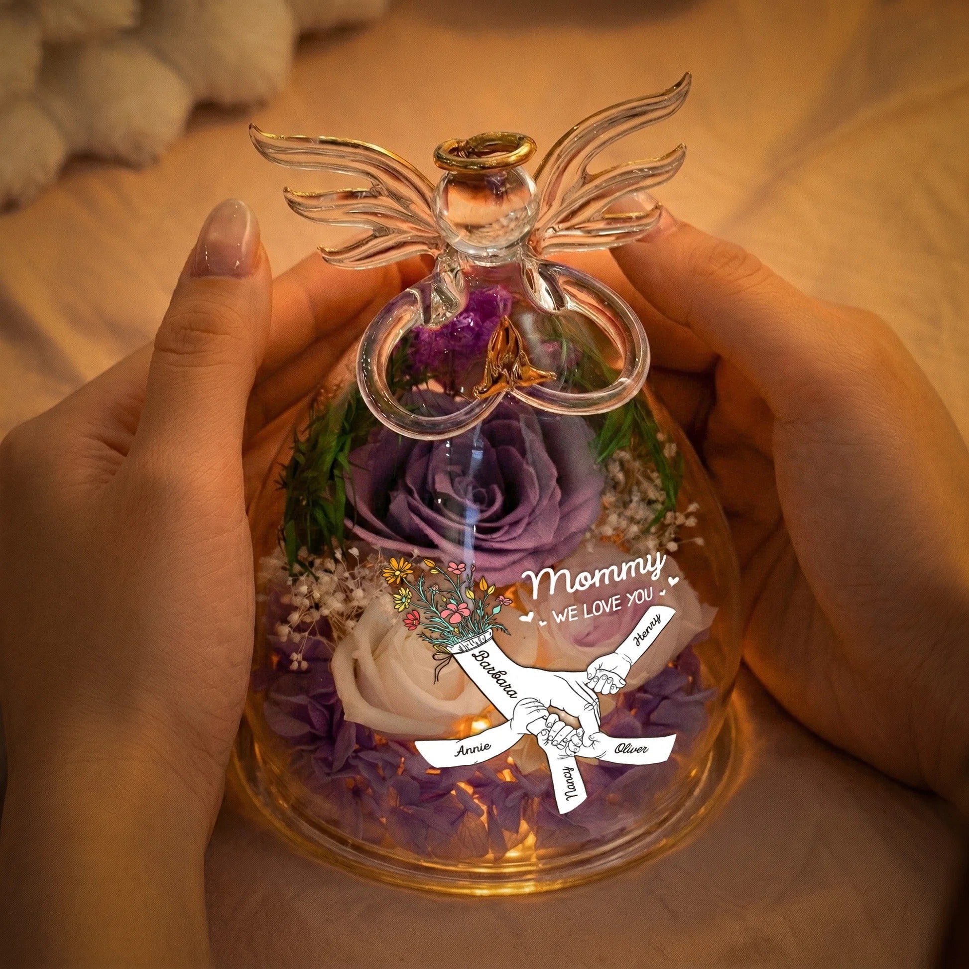 We Love You Holding Hands Mother's Day Gift For Wife, Mom, Grandma - Personalized Flower In Angel Figurines