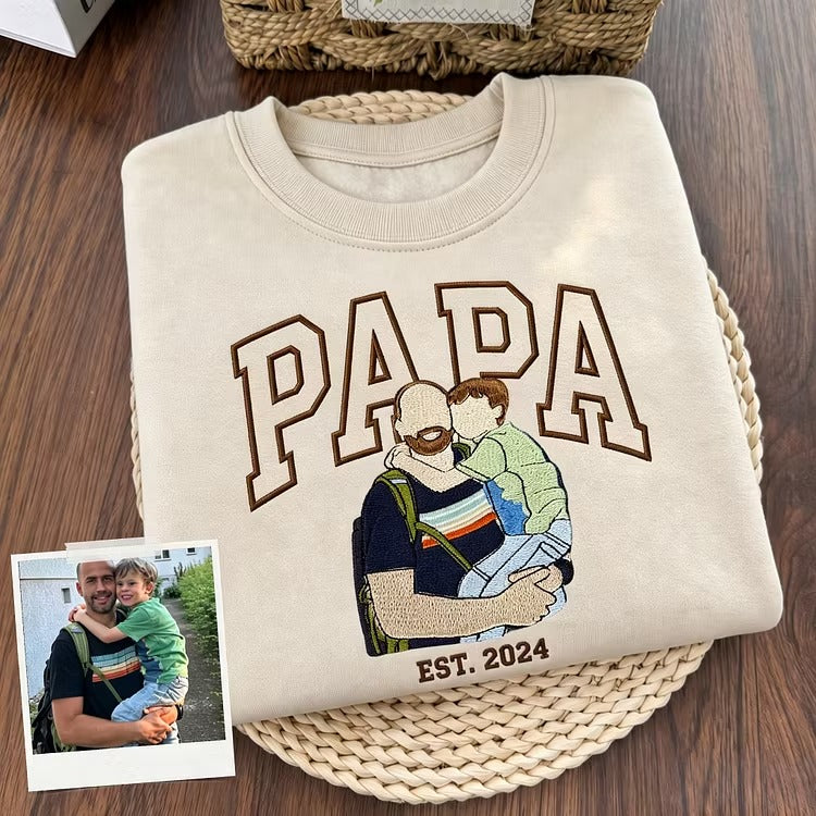 Personalized Embroidered DAD T-Shirt – Custom Full-Color Photo Portrait & Name – Father’s Day Gift for Papa & Grandpa