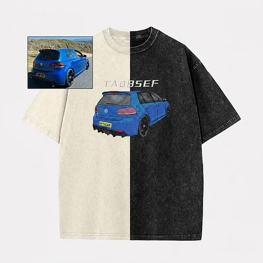 Personalized Vehicle Photo Embroidery on Washed T-Shirt Sweatshirt Hoodie Custom Ride Gift