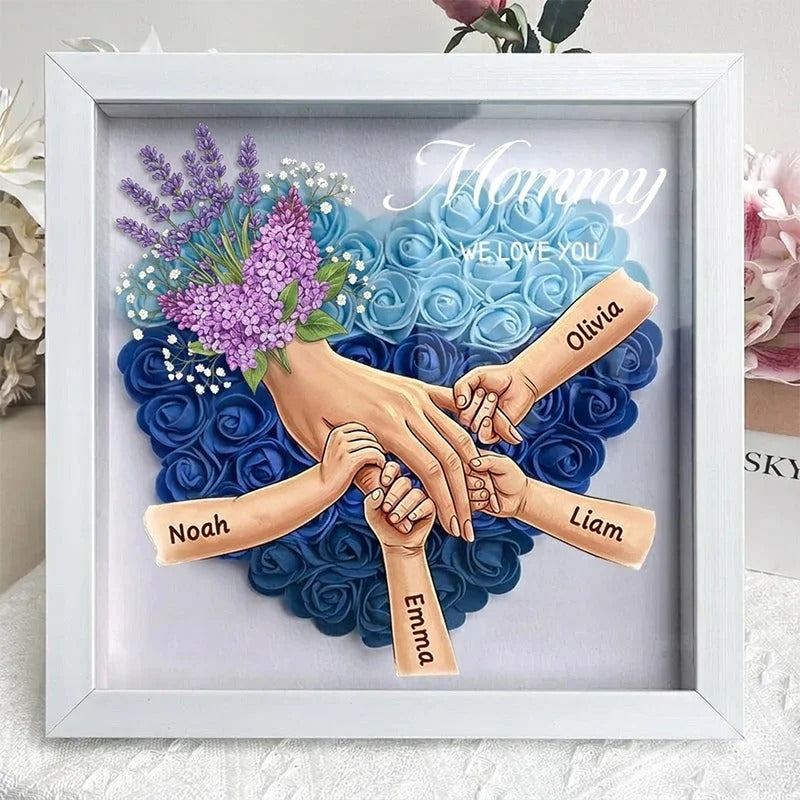 Lavender Personalized Mom Holding Hands Shadow Box – Custom Name Remembrance Frame, Mother’s Day In Loving Memory Gift