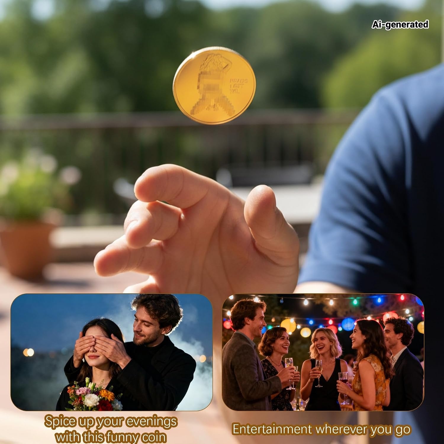 Double-Sided Heads or Tails Coin – Fun Decision-Making Token, Romantic Gift for Couples, Prank Prop for Valentine's Day & Parties (Gold Silver)