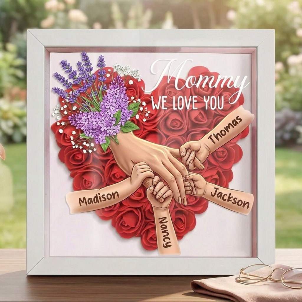 Lavender Personalized Mom Holding Hands Shadow Box – Custom Name Remembrance Frame, Mother’s Day In Loving Memory Gift