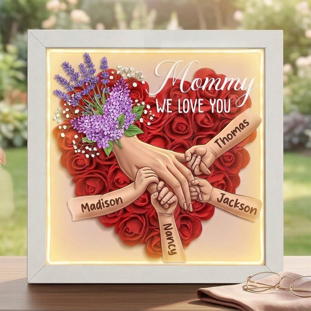 Lavender Personalized Mom Holding Hands Shadow Box – Custom Name Remembrance Frame, Mother’s Day In Loving Memory Gift