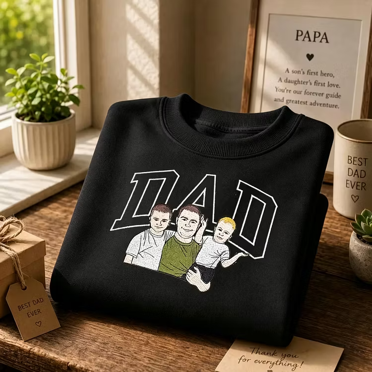 Dad Portrait Embroidered Sweatshirt | Custom Photo Embroidery Personalized Gift for Father’s Day