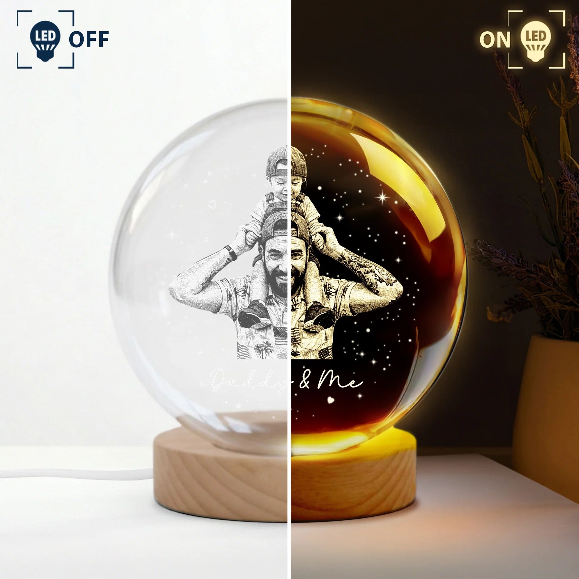 Custom Photo Gift For Dad, Husband, Father's Day Gift For Him - Personalized Night Crystal Ball Light