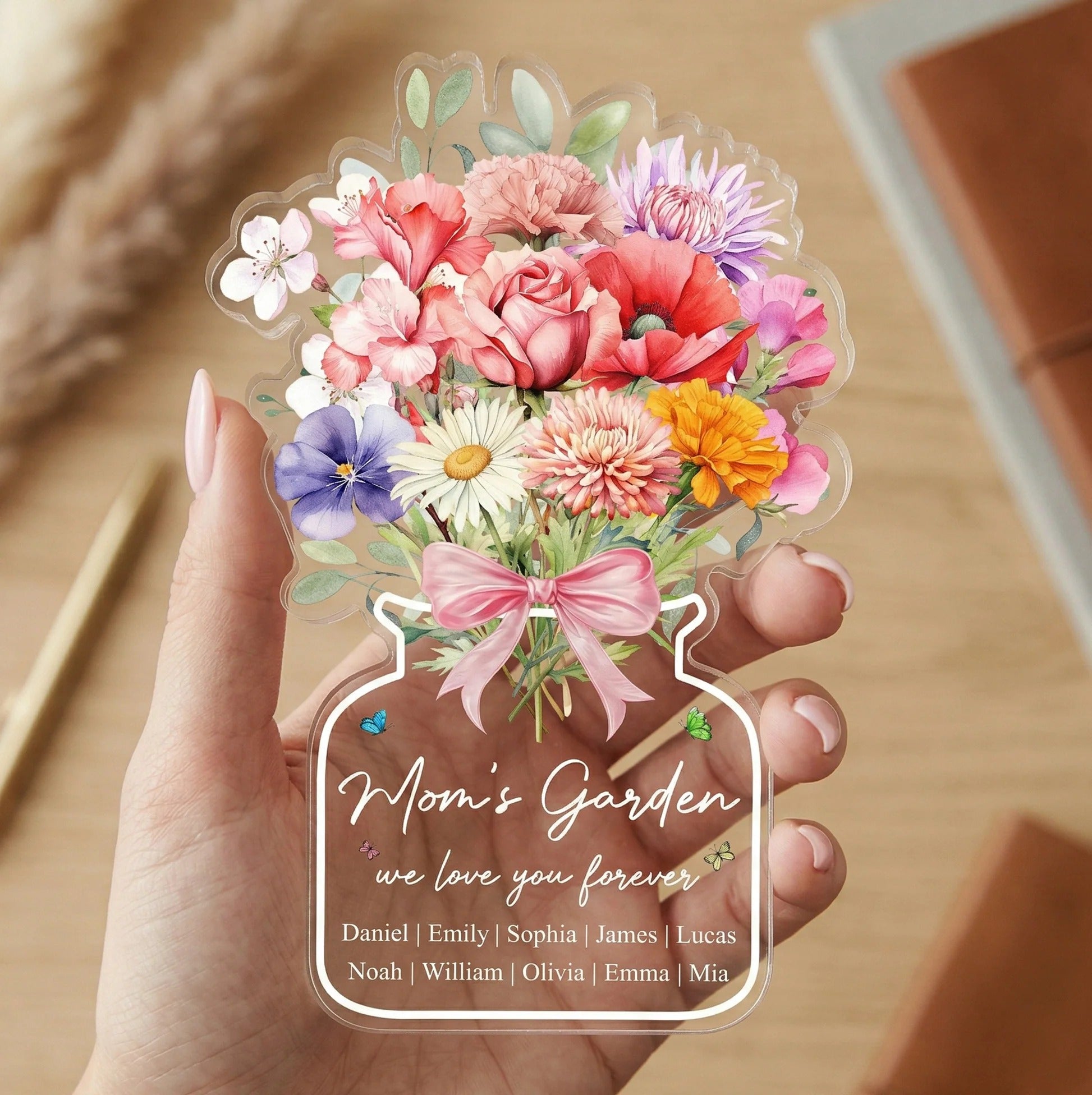 Family Birth Flower Bouquet Flowers Gift For Mom, Grandma, Family - Personalized Acrylic Plaque