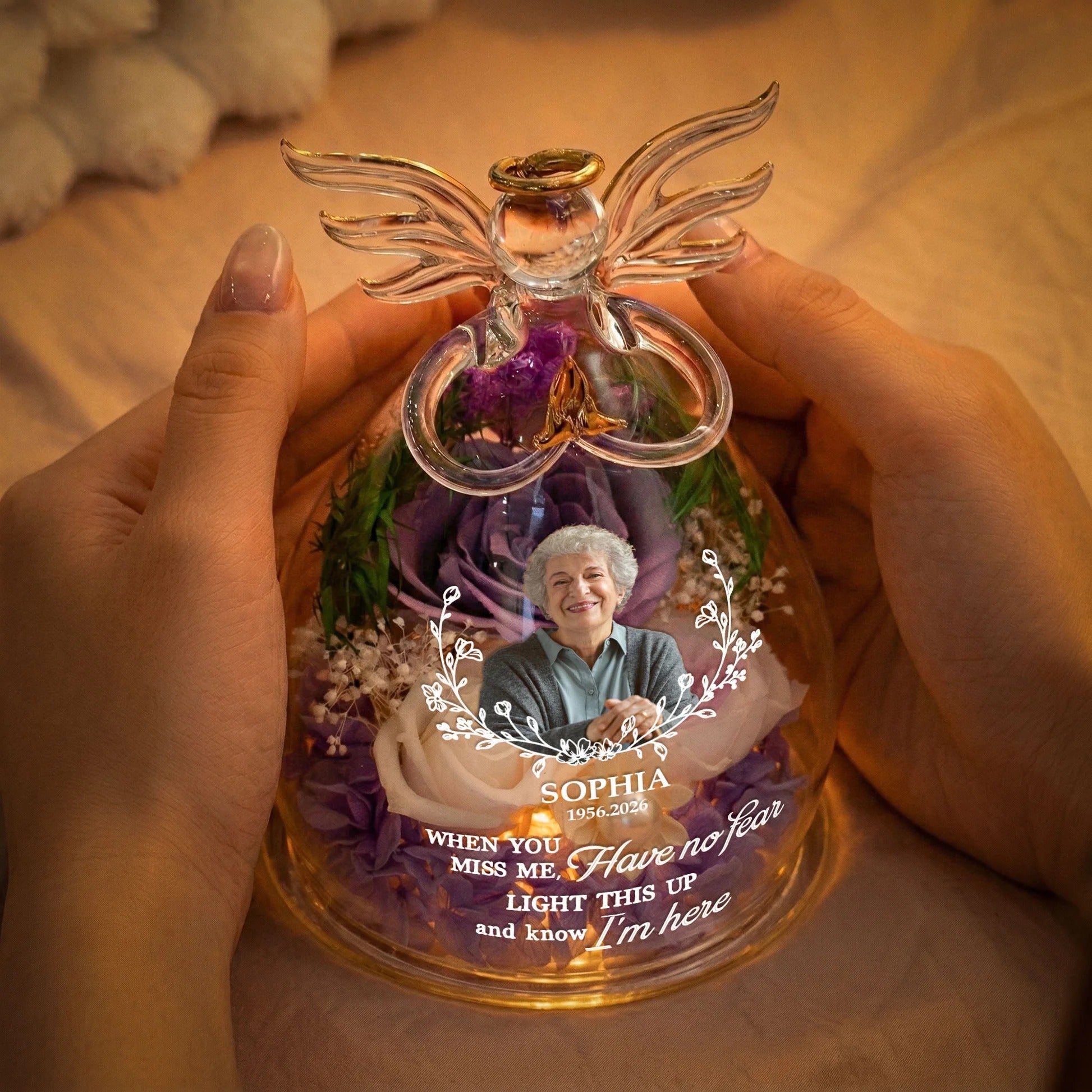 Light This Up And Know I'm Here Memorial Gift -Personalized Angel Figurine - Custom Flower & Message Mother's Day Gift