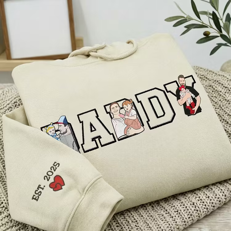 Personalized Multi-Photo Dad Sweatshirt – Custom Embroidered Face Portraits – Father’s Day Gift