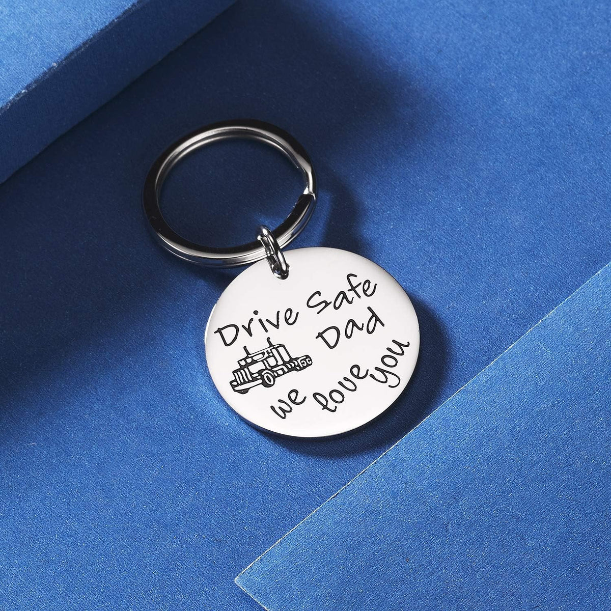 Truck Driver Keychain – “Drive Safe Dad We Love You” Stainless Steel Gift for Husband or Dad