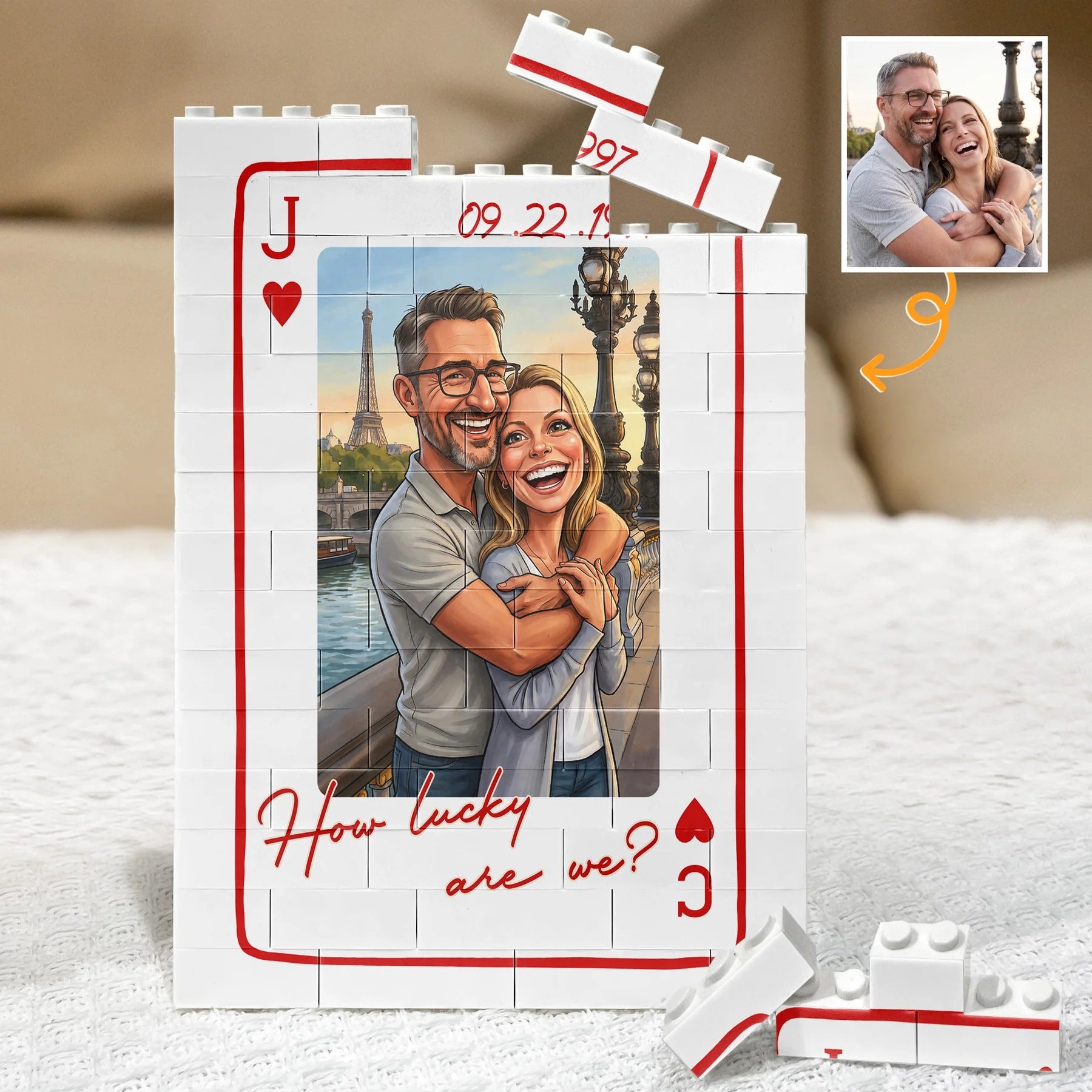 Custom King & Queen Photo Building Brick – Personalized Couple Gift with Text, Perfect for Anniversary or Valentine's Day