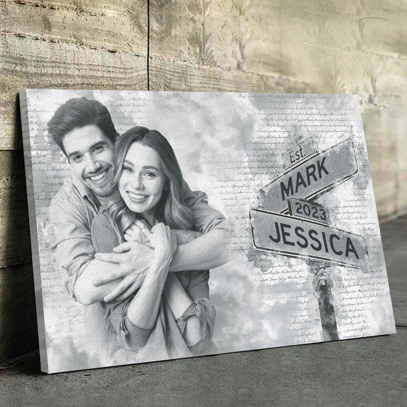 Custom Name & Date Photo Canvas Wall Art – Romantic Street Sign Style, Ideal Birthday or Anniversary Surprise for Couples