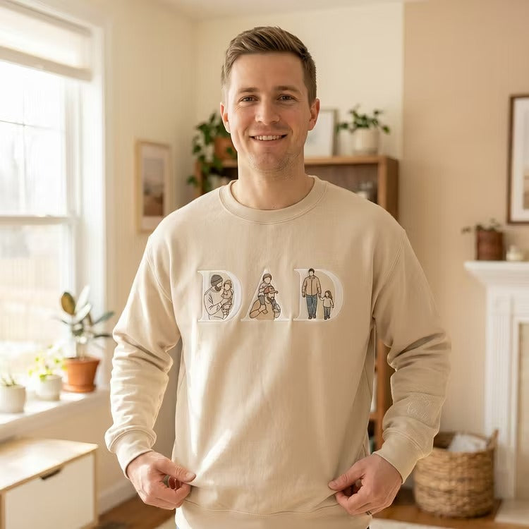 Custom Photo Portrait Letter Embroidered Sweatshirt T-Shirt Gift for Dad-Father's Day Gift
