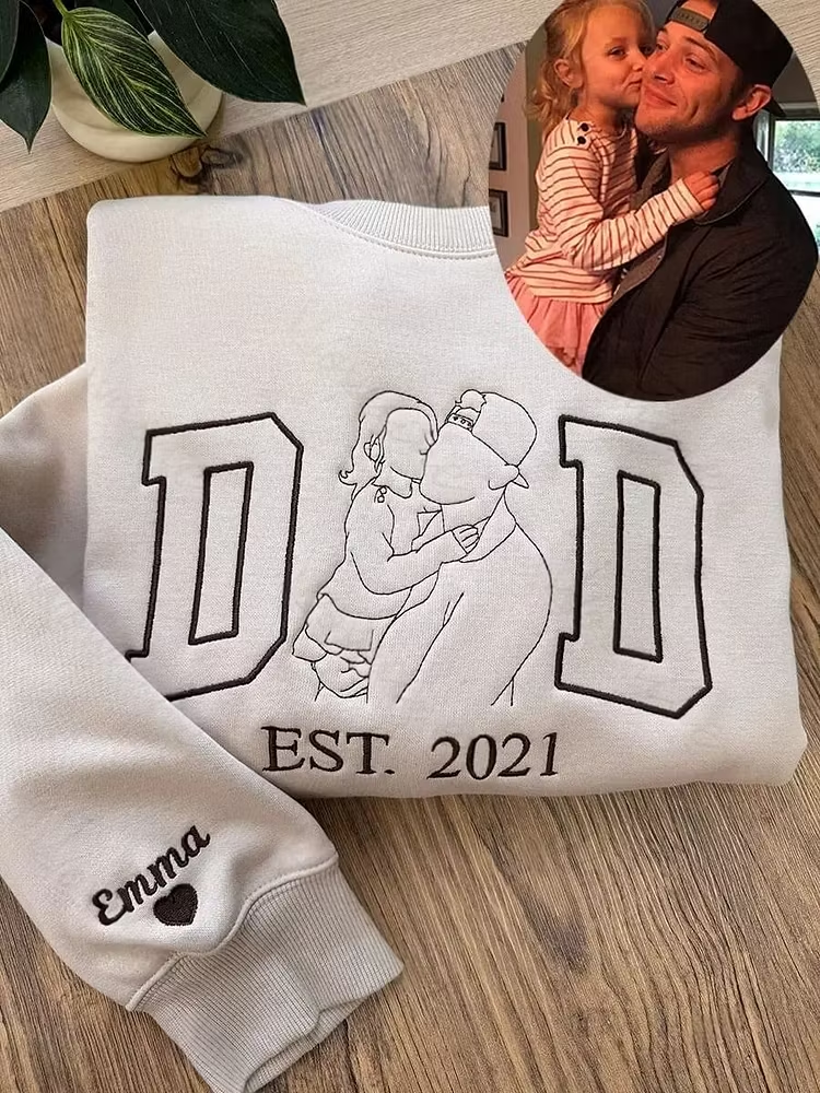 Personalized DAD Outline Sweatshirt – Custom Embroidered Silhouette & Sleeve Text – Father’s Day Gift