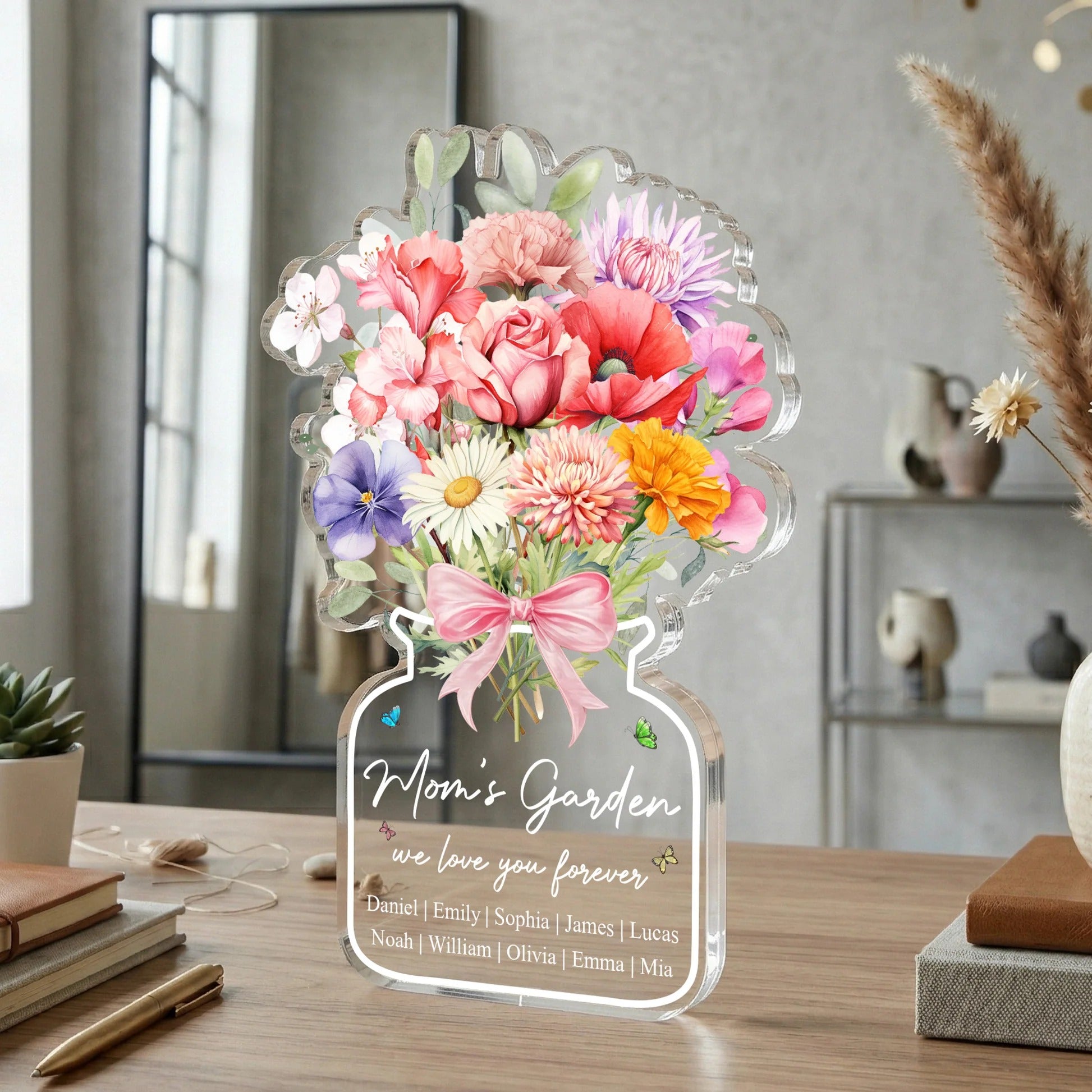 Family Birth Flower Bouquet Flowers Gift For Mom, Grandma, Family - Personalized Acrylic Plaque