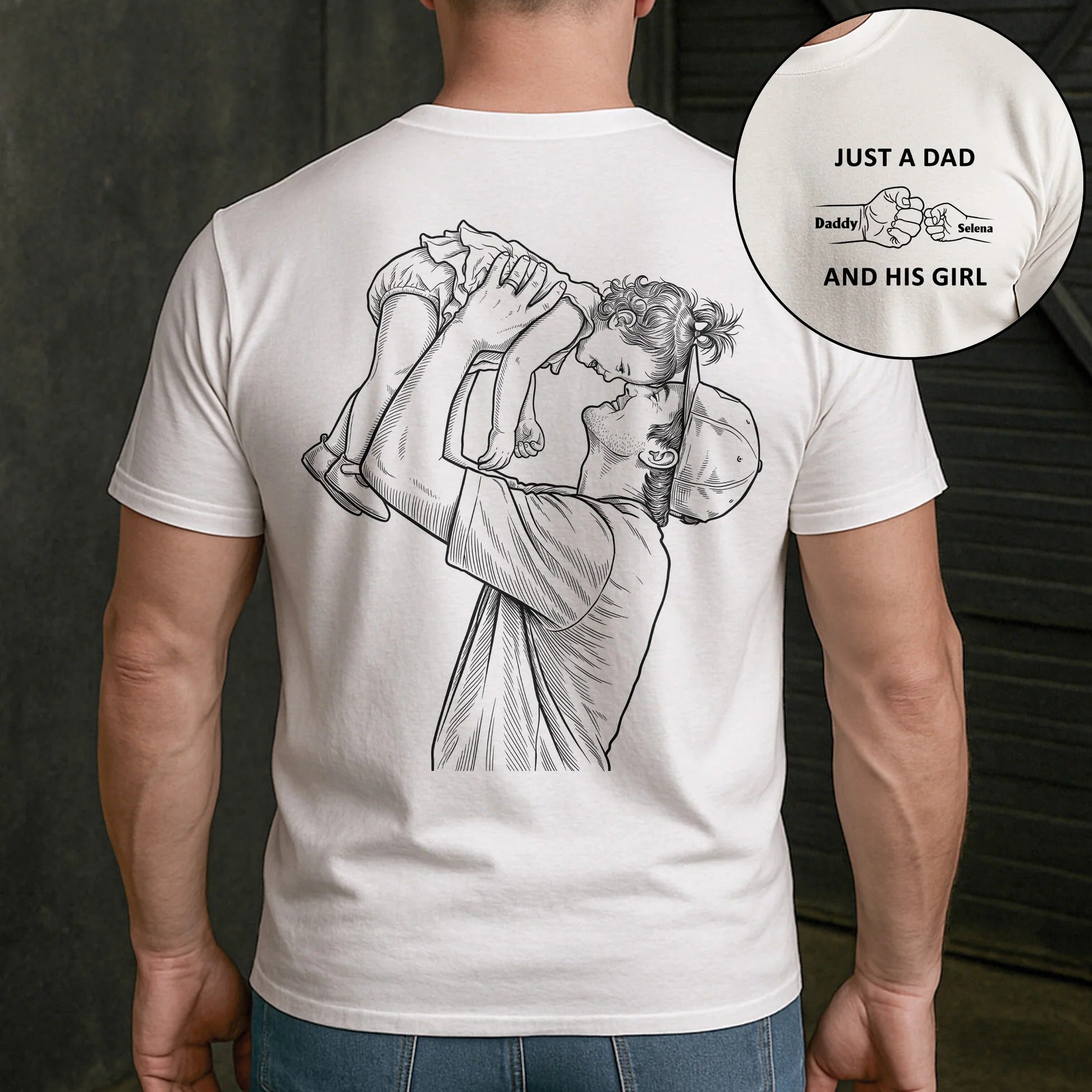 Custom "Just A Dad And His..." Sketch Line Art Tshirt Sweatshirt Hoodie | Personalized Father's Day Gift
