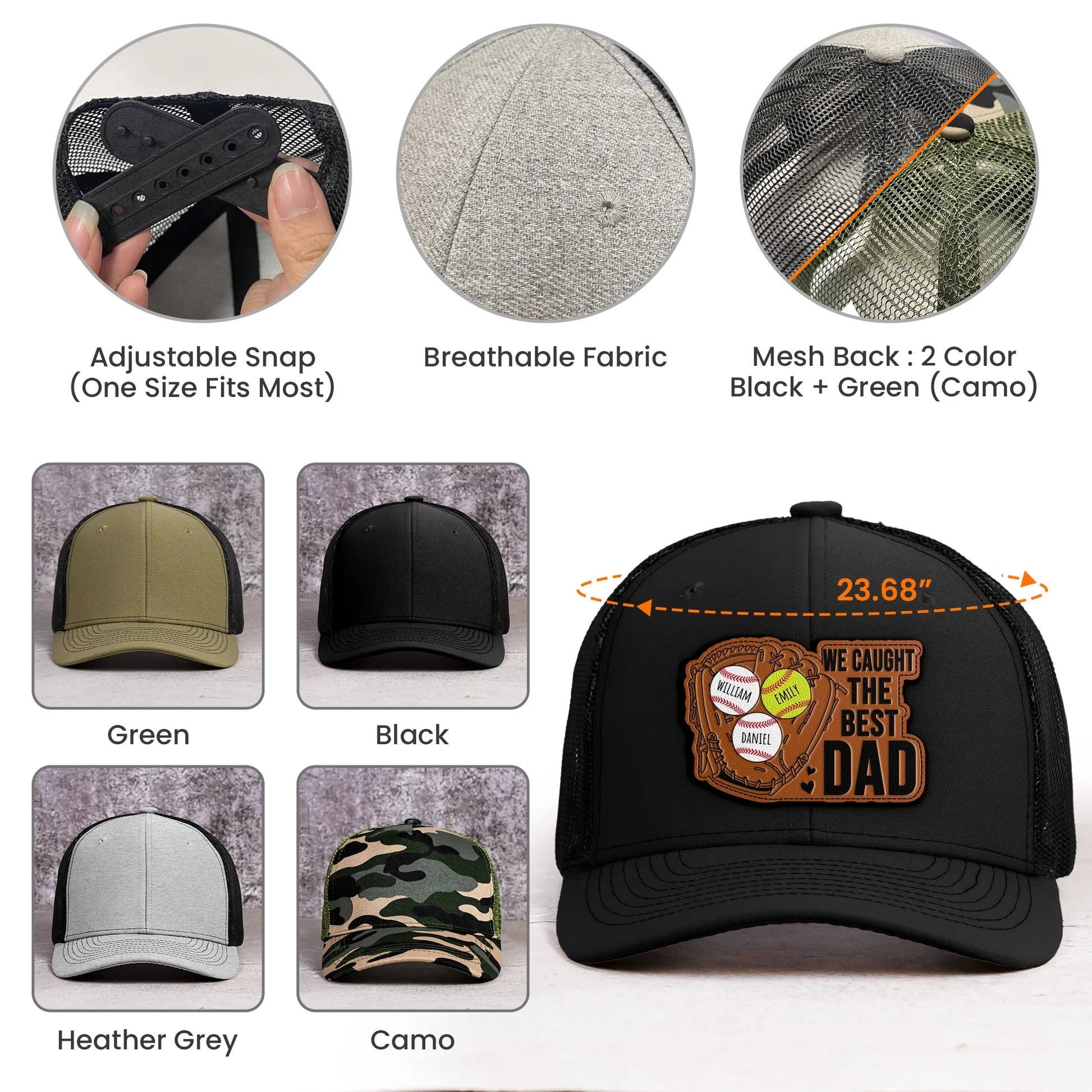 Father's Day Gifts, We Caught The Best Dad - Baseball, Softball Dad With Kids' Names - Personalized Cap