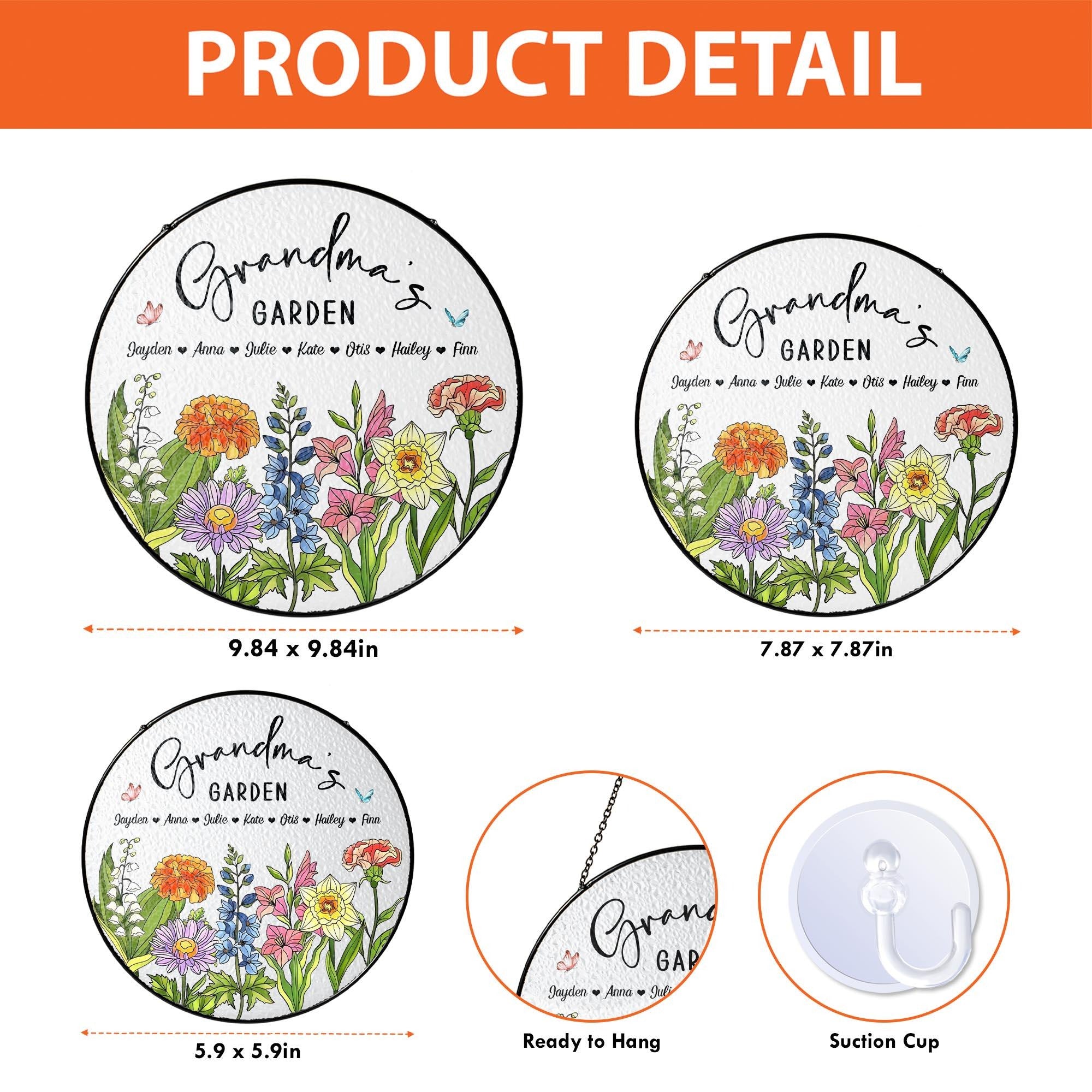 Custom Birth Flowers Glass Art Suncatcher, Grandma's Garden Gift, Mother's Day Gift, Grandma Gift From Grandkids, Wall Window Decor