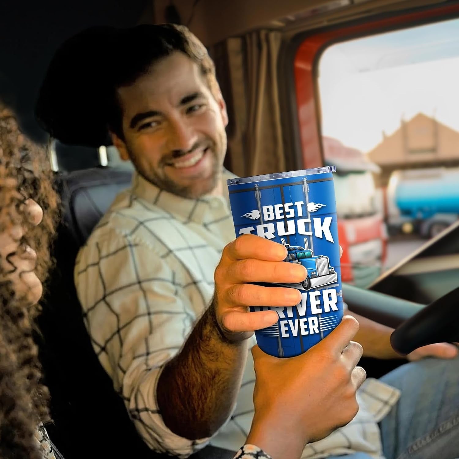 Custom Truck Driver Tumbler 20oz – Upload Your Truck Photo, with Funny Nutrition Facts Label for Men, Great Gift for Dad or Truck Driver on Father’s Day & Birthday