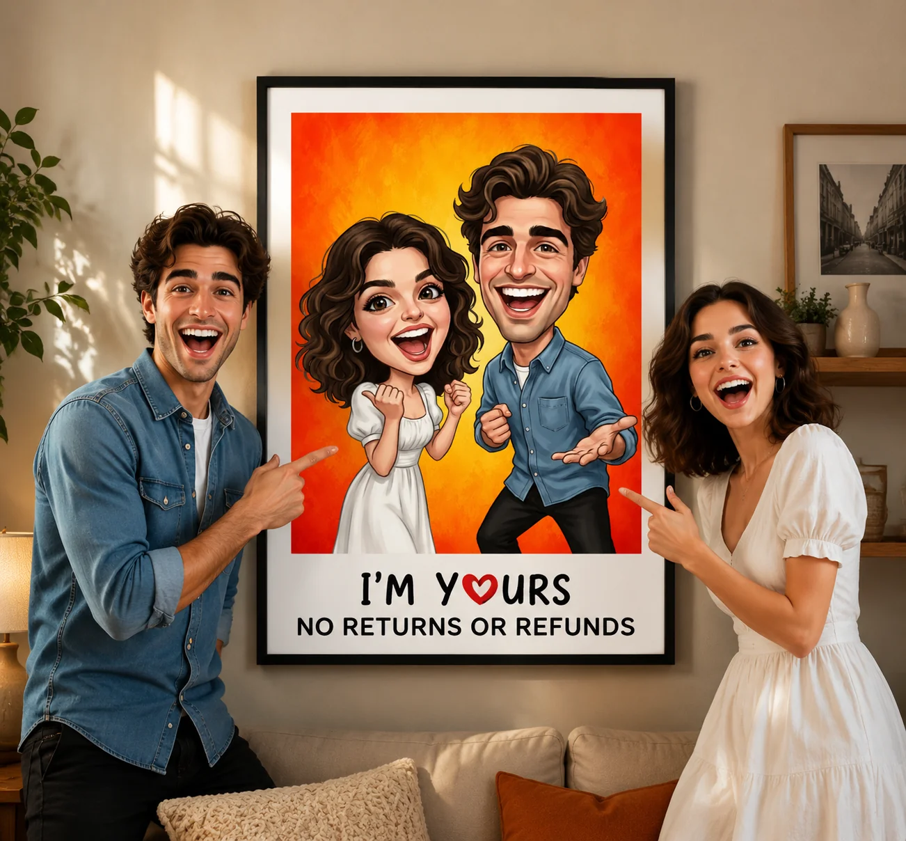 Personalized Caricature Photo Poster – Custom Cartoon Portrait Wall Art Decor, Funny Customized Drawing Gift for Couples, Family, Wedding, Birthday