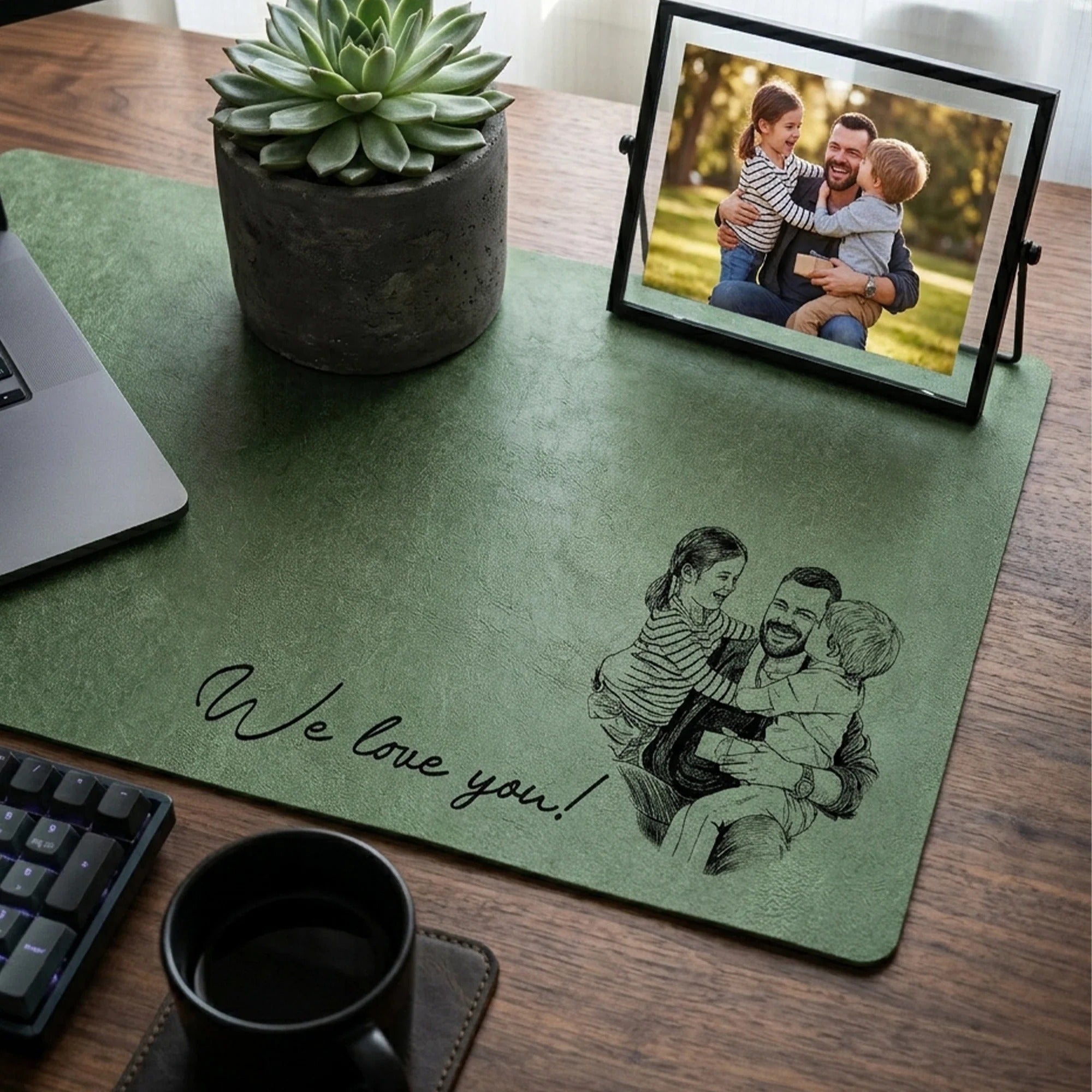 We Love You Custom Photo Sketch Desk Mat | Personalized Father's Day Gift for Dad Husband