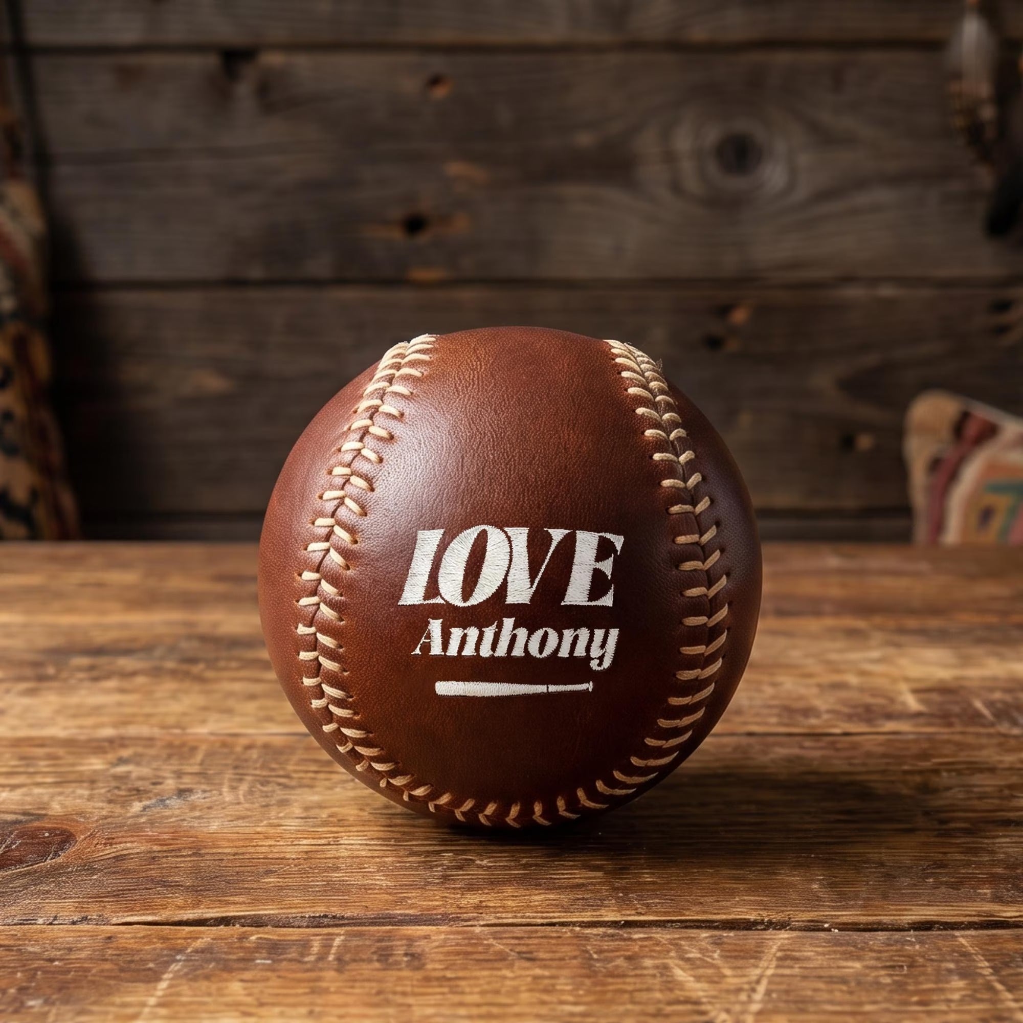 Father's Day Embroidered Leather Baseball | Custom Handcrafted Keepsake Gift for Dad, Personalized Message