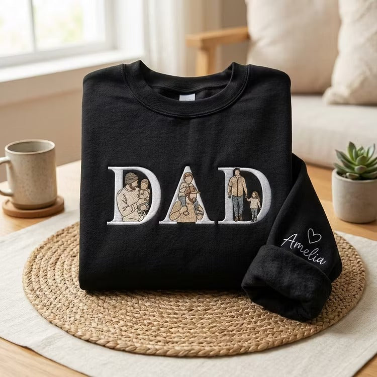 Custom Photo Portrait Letter Embroidered Sweatshirt T-Shirt Gift for Dad-Father's Day Gift