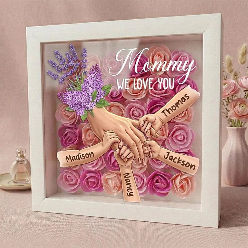 Lavender Personalized Mom Holding Hands Shadow Box – Custom Name Remembrance Frame, Mother’s Day In Loving Memory Gift