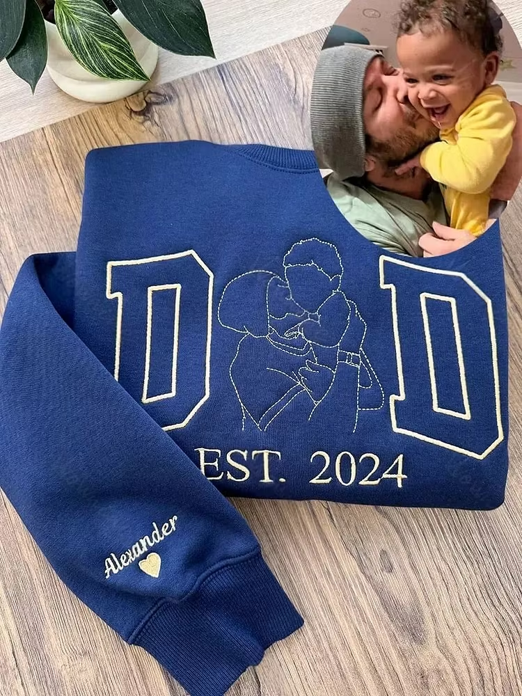 Personalized DAD Outline Sweatshirt – Custom Embroidered Silhouette & Sleeve Text – Father’s Day Gift