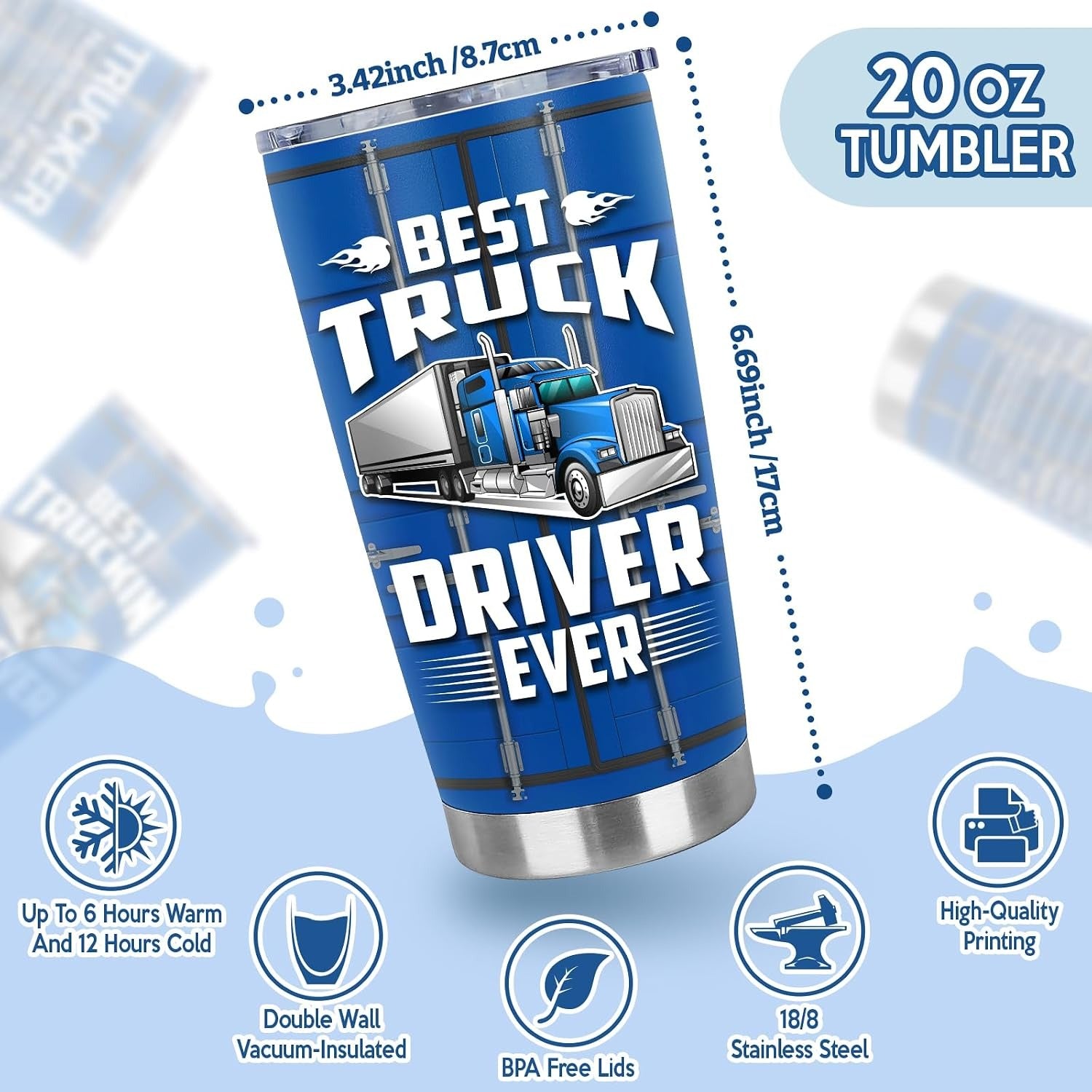 Custom Truck Driver Tumbler 20oz – Upload Your Truck Photo, with Funny Nutrition Facts Label for Men, Great Gift for Dad or Truck Driver on Father’s Day & Birthday