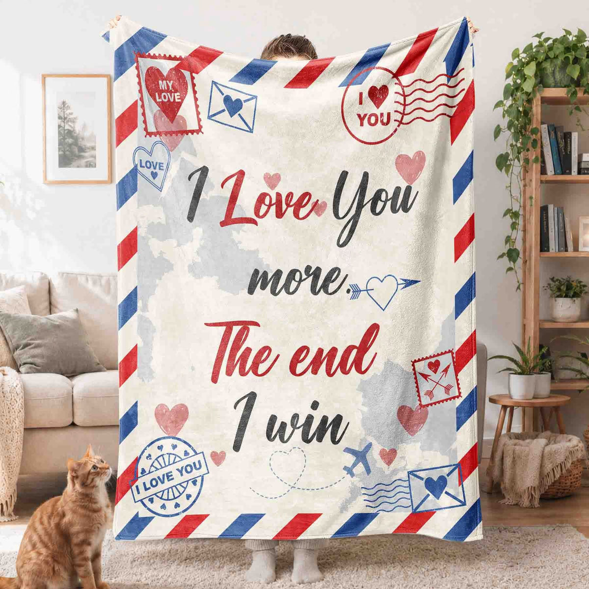 Air Mail "I Love You More" Blanket — Funny Romantic Fleece Throw & Couple Gift