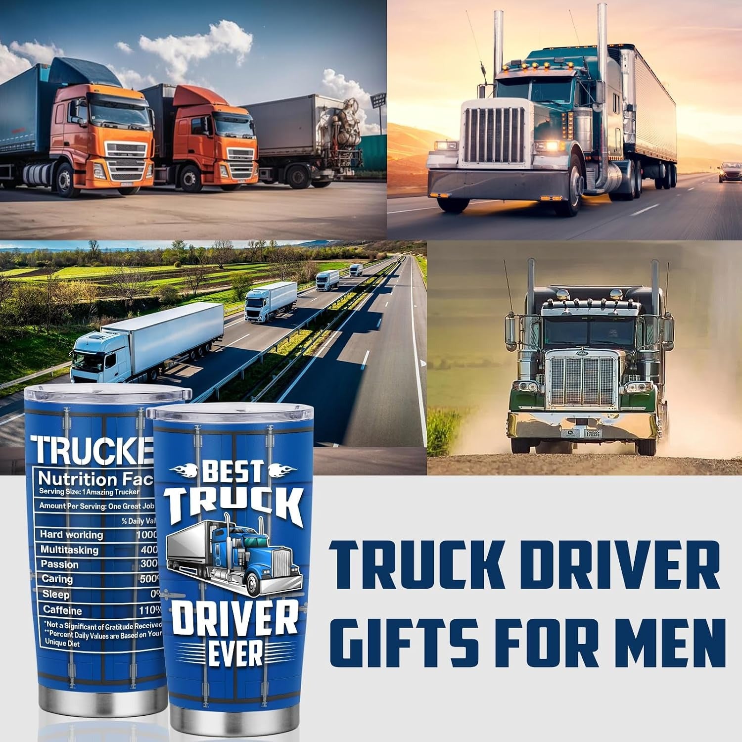 Custom Truck Driver Tumbler 20oz – Upload Your Truck Photo, with Funny Nutrition Facts Label for Men, Great Gift for Dad or Truck Driver on Father’s Day & Birthday