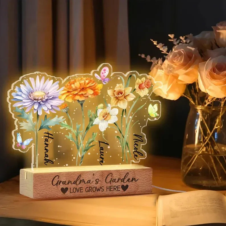 Customized mama’s Garden LED Night Light – Personalized Birth Month Flower Family Lamp for Mama, Mother’s Day Best Seller Gift