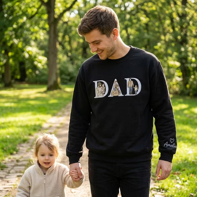 Custom Photo Portrait Letter Embroidered Sweatshirt T-Shirt Gift for Dad-Father's Day Gift
