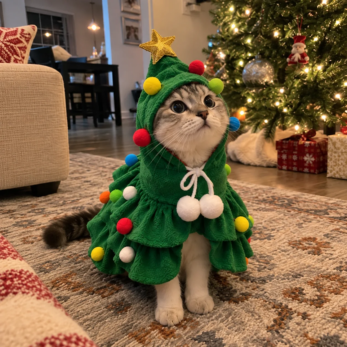 Adorable Christmas Tree Pet Costume — Holiday Dress-Up for Dogs & Cats