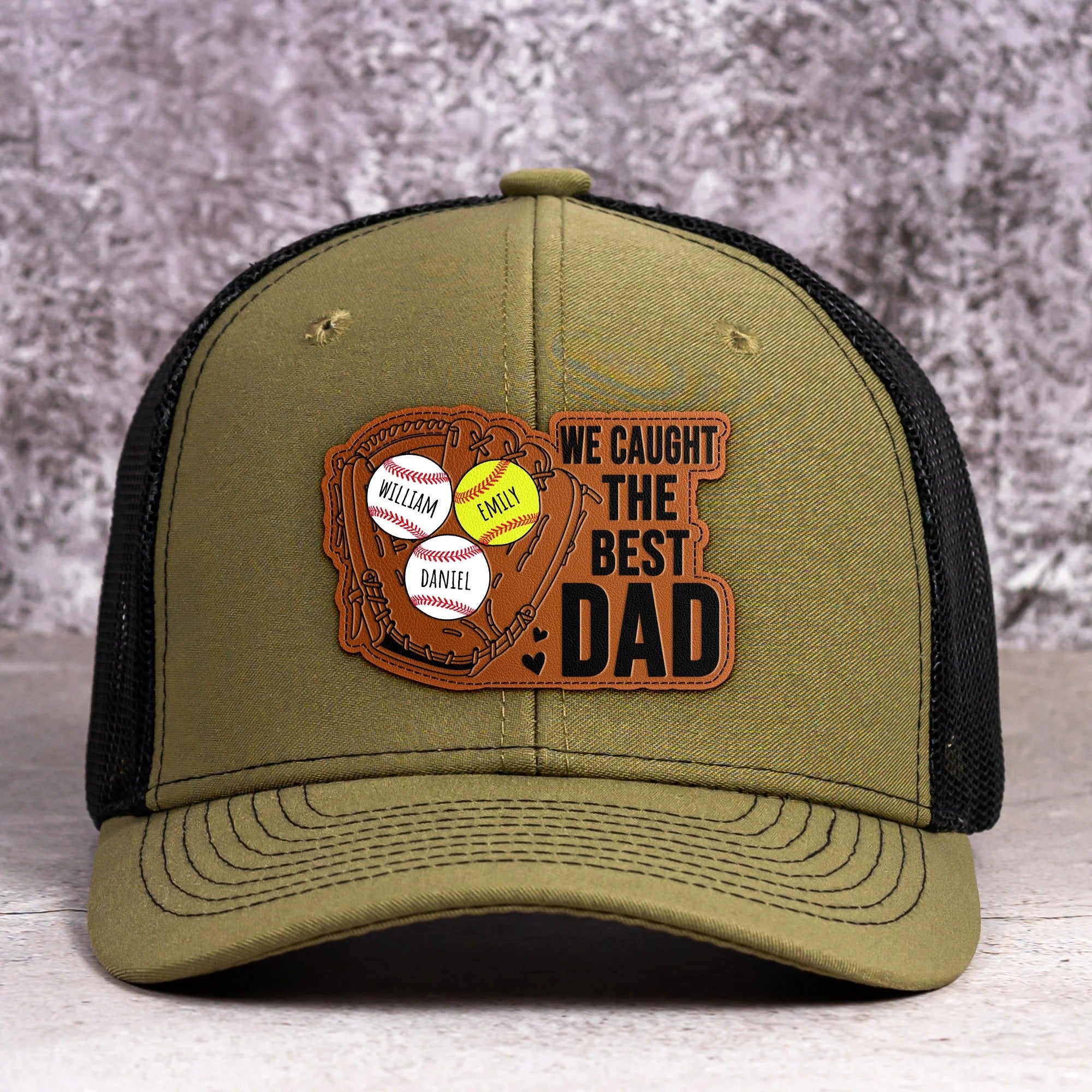 Father's Day Gifts, We Caught The Best Dad - Baseball, Softball Dad With Kids' Names - Personalized Cap