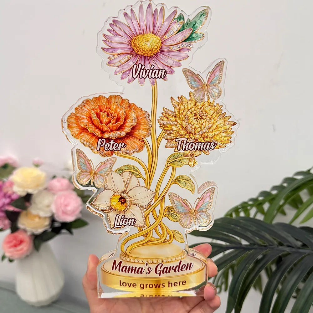 Personalized Mom's Garden Birth Month Diamond Flower Acrylic Block Plaque-Mother's Day Gift