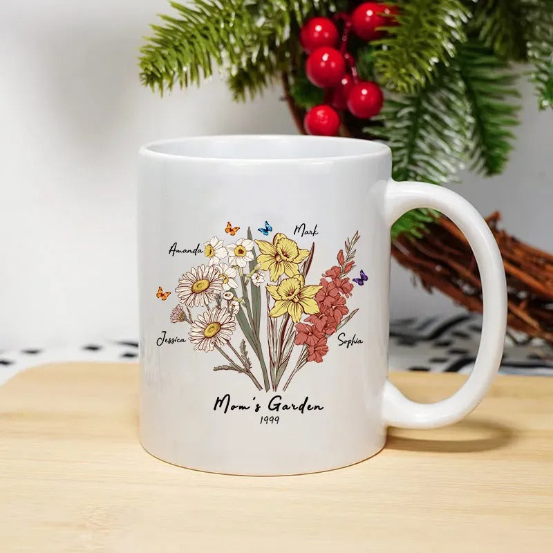 Custom Butterfly Birth Flower Family Bouquet Custom mug