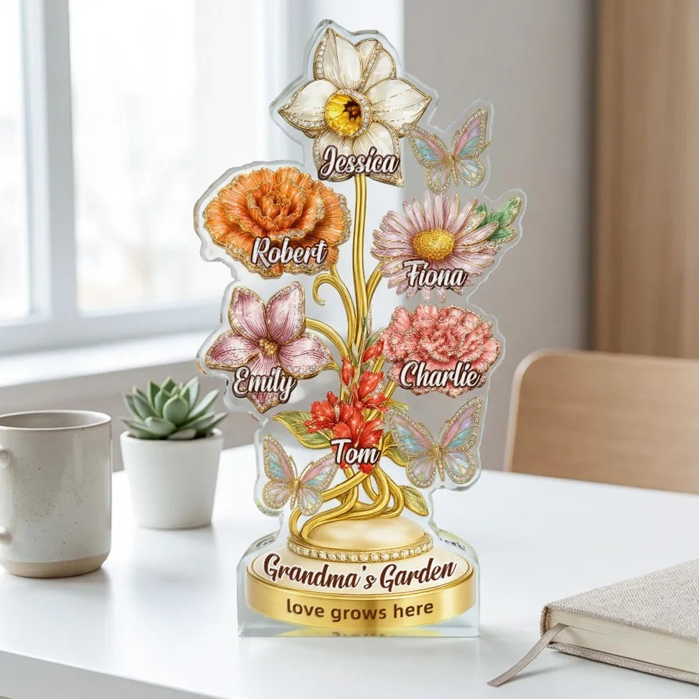 Personalized Mom's Garden Birth Month Diamond Flower Acrylic Block Plaque-Mother's Day Gift