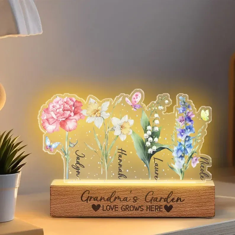 Customized mama’s Garden LED Night Light – Personalized Birth Month Flower Family Lamp for Mama, Mother’s Day Best Seller Gift