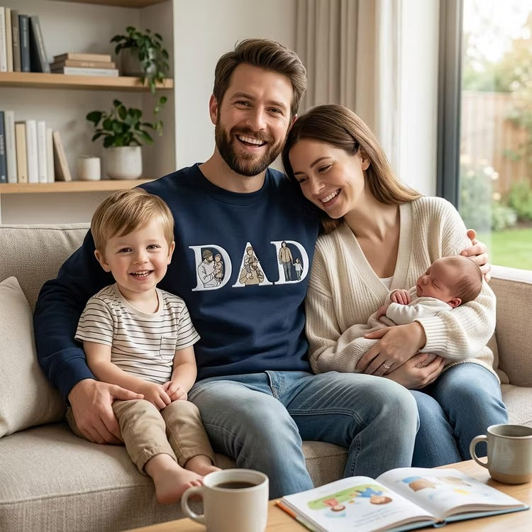 Custom Photo Portrait Letter Embroidered Sweatshirt T-Shirt Gift for Dad-Father's Day Gift