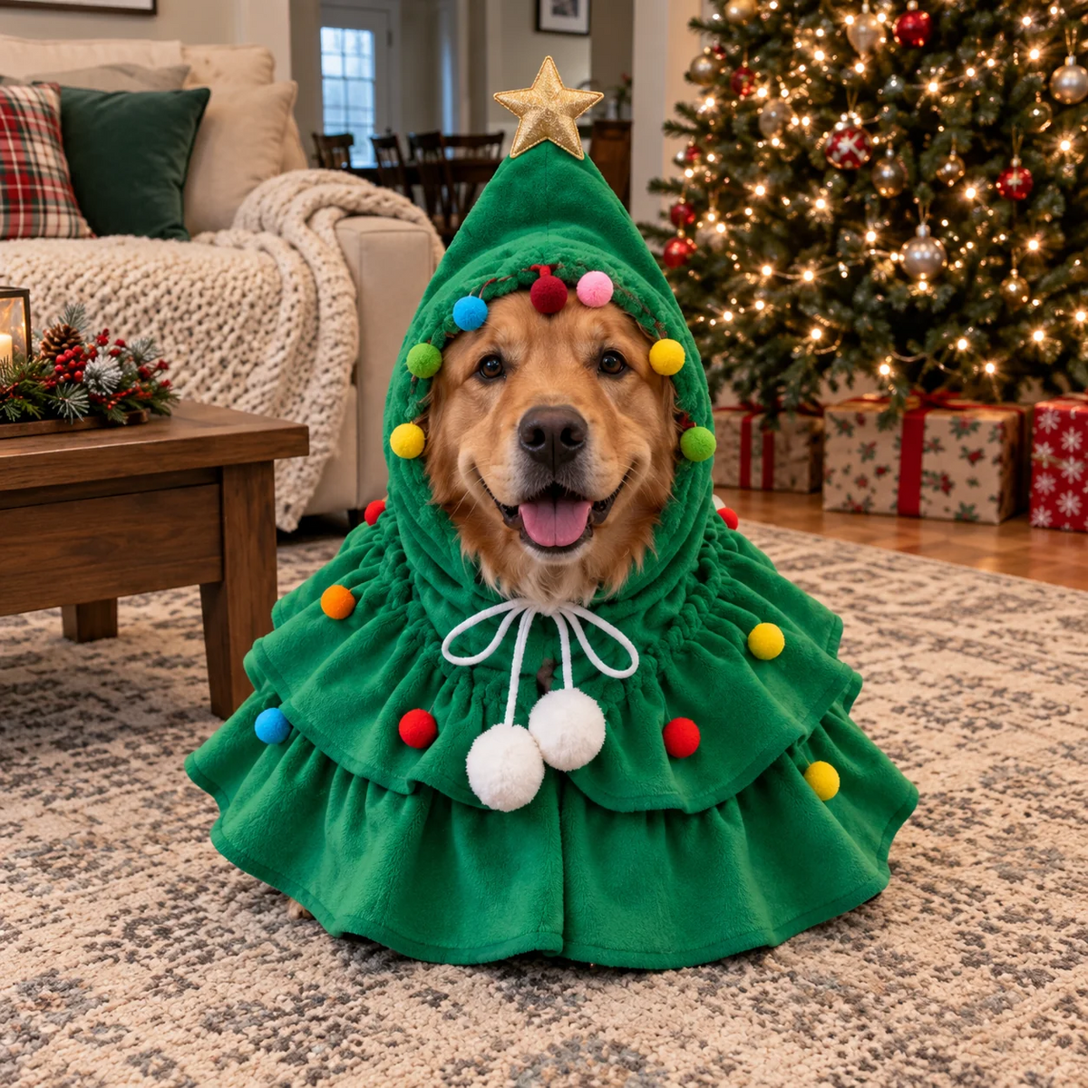 Adorable Christmas Tree Pet Costume — Holiday Dress-Up for Dogs & Cats