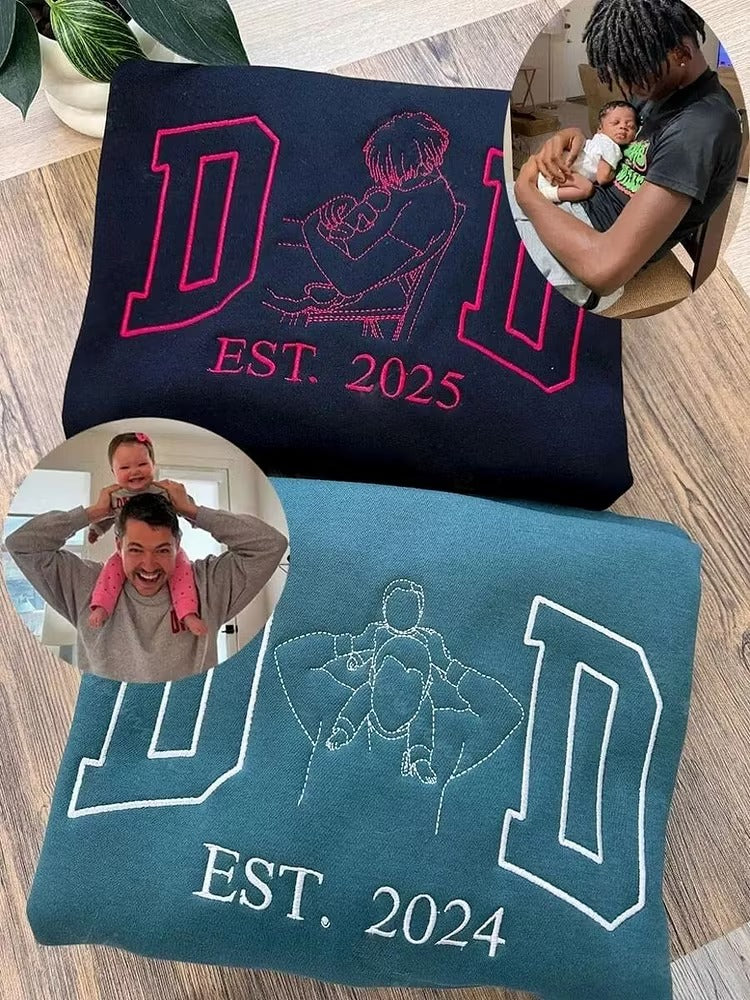 Personalized DAD Outline Sweatshirt – Custom Embroidered Silhouette & Sleeve Text – Father’s Day Gift