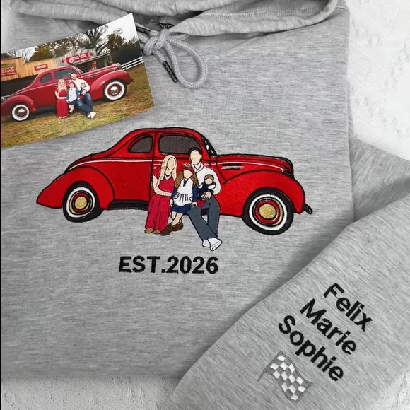 Custom Embroidered Car & Motorcycle Apparel – Personalized T-Shirt, Sweatshirt, Hoodie with Photo-Father's Day Gift