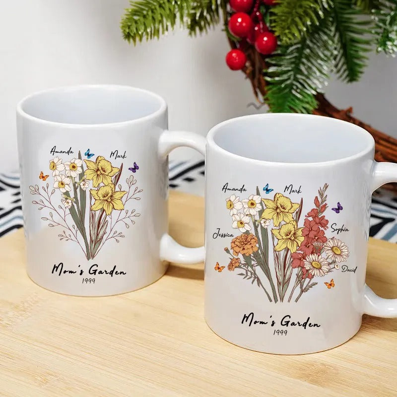 Custom Butterfly Birth Flower Family Bouquet Custom mug