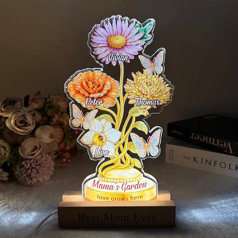Personalized Mom's Garden Birth Month Diamond Flower Acrylic Block Plaque-Mother's Day Gift