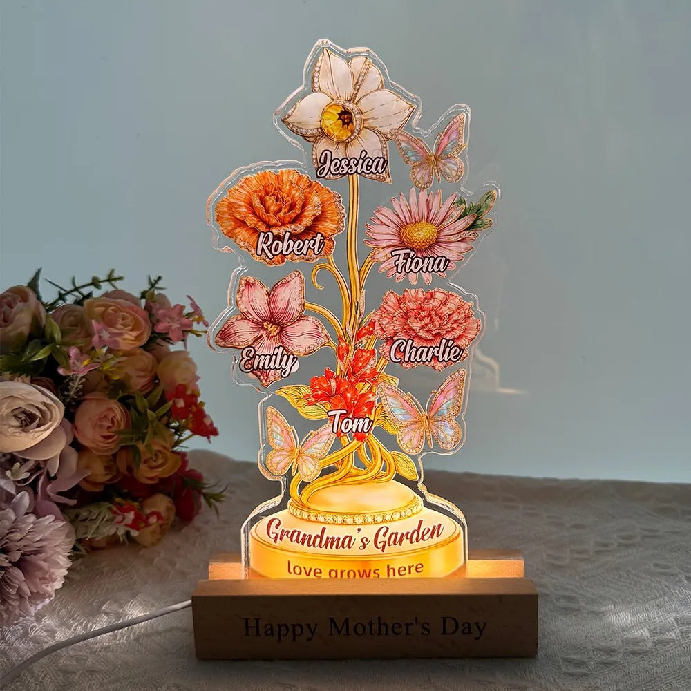 Personalized Mom's Garden Birth Month Diamond Flower Acrylic Block Plaque-Mother's Day Gift