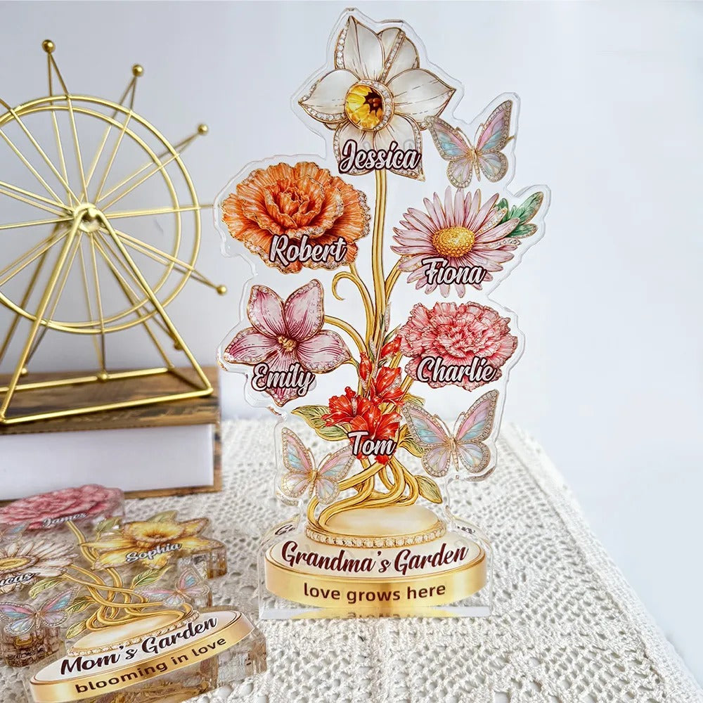 Personalized Mom's Garden Birth Month Diamond Flower Acrylic Block Plaque-Mother's Day Gift