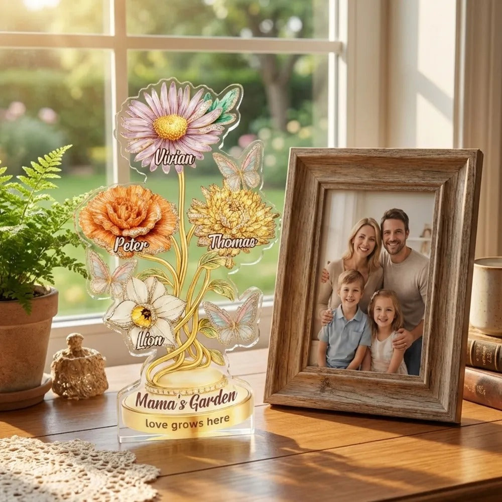 Personalized Mom's Garden Birth Month Diamond Flower Acrylic Block Plaque-Mother's Day Gift