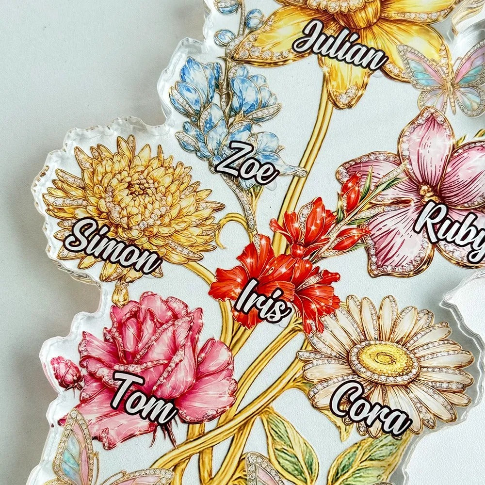 Personalized Mom's Garden Birth Month Diamond Flower Acrylic Block Plaque-Mother's Day Gift