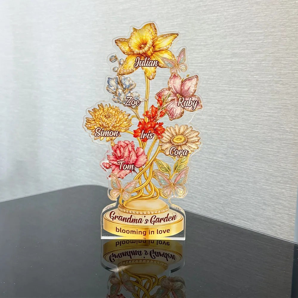 Personalized Mom's Garden Birth Month Diamond Flower Acrylic Block Plaque-Mother's Day Gift